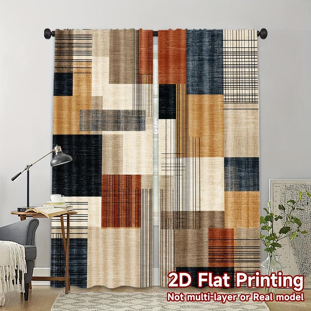 2PCS Digital Print Curtains, Geometric Color Block, Modern Abstract