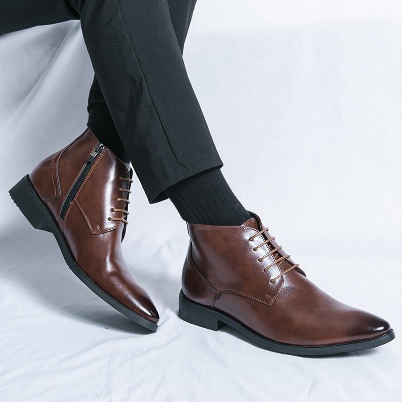 2025 autumn and winter new large size men's high-top pointed business casual fashion British leathershoes
