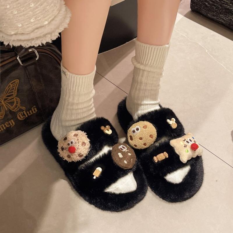 Autumn and Winter New Cartoon Accessories Wool Slippers Women's Fashion Round Head Outer Slippers Women's Fashion Cotton Shoes