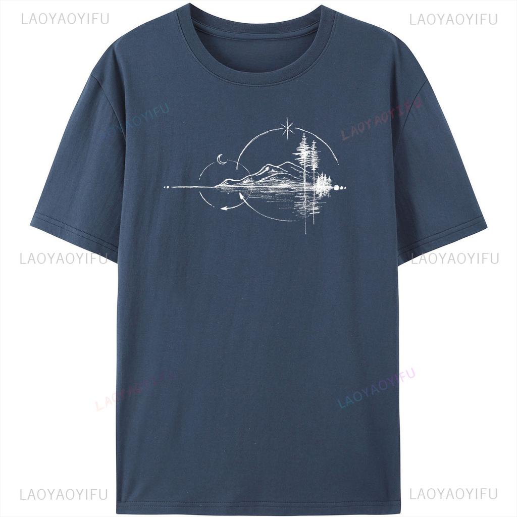 Mens Geometric Mountain ShortSleeve Printed Casual TShirt Cotton Funny Graphic Outdoor Nature T Shirts for Summer Streetwear