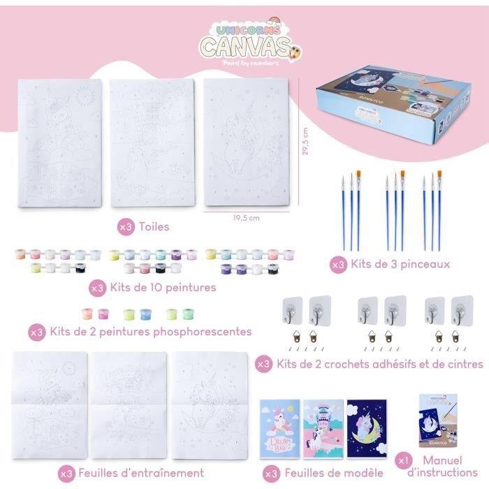 BONNYCO Peinture Numero Enfant Licornes,Lot 3 Toiles Cadeau Fille Garcon,Kits De Loisirs Créatifs,Activites Manuelles Pour Enfant