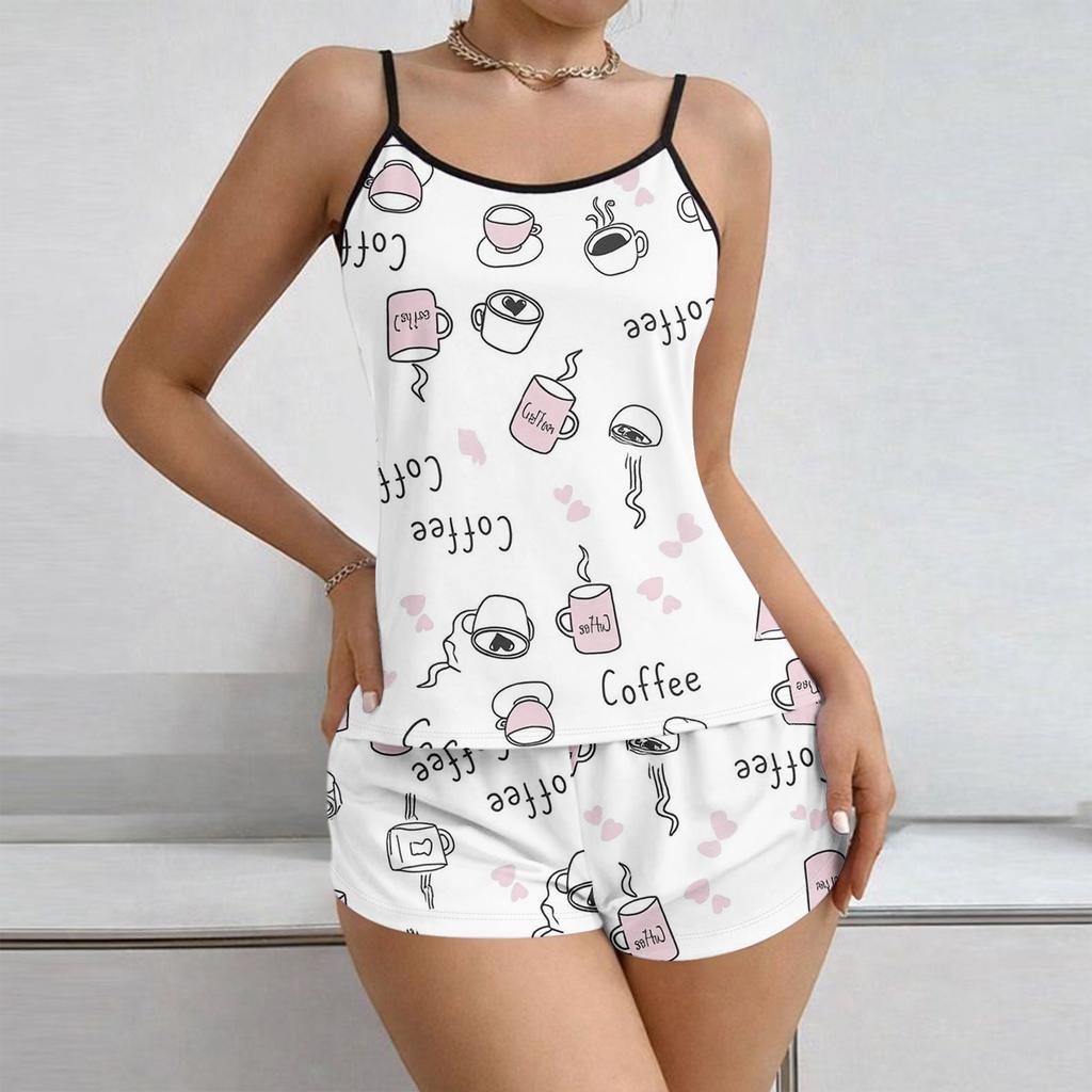 Women Soft 2 Piece Pajamas Set Sleeveless Shorts Set Loungewear Sets Pyjamas Nightwear