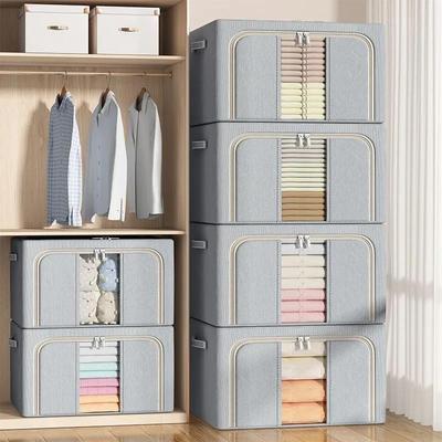 Home Clothes Storage Box Folding Steel Frame Storage Box Cotton Quilt Large Capacity Oxford Cloth Waterproof Storage Organizing