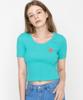 GRAVER [Woman] Pink Flower Dot Embroidered Crop Short Sleeve Knit_Mint