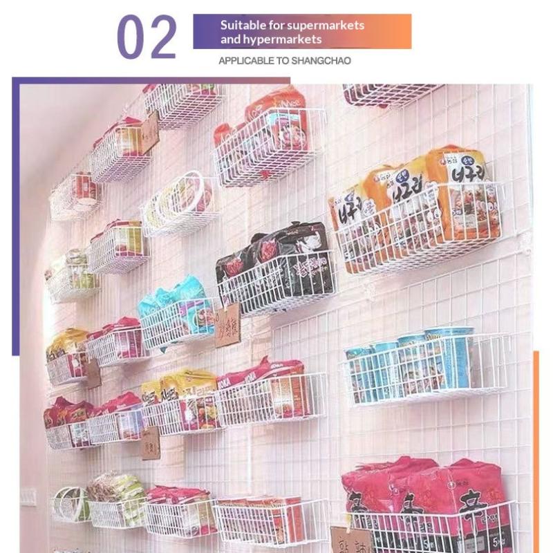 Metal Decorative Storage Basket Diy Iron Grid Flower Pot Hanging Shelf Wall Art Mounted Frame Mesh Display Rack Home Decoration