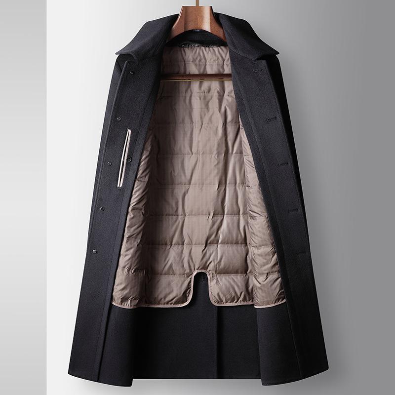 Autumn and Winter Medium and Long Take-off Goose Down Liner Youth Business Double-sided Trench Coat Casual Warm Jacket