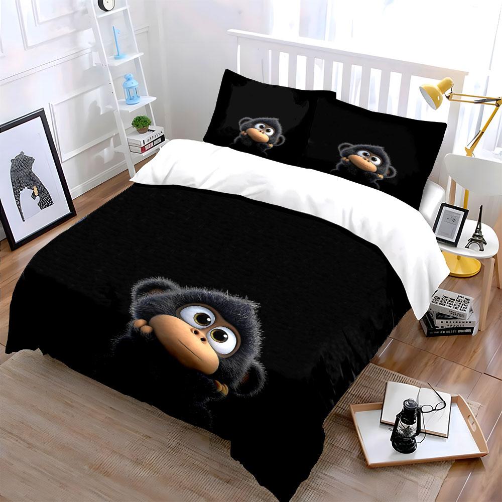 The Little Monkey Holding Its Head Print Bedding Set 1 Duvet Cover 2 Pillowcases For Adult And Children Luxury Gift Full Size