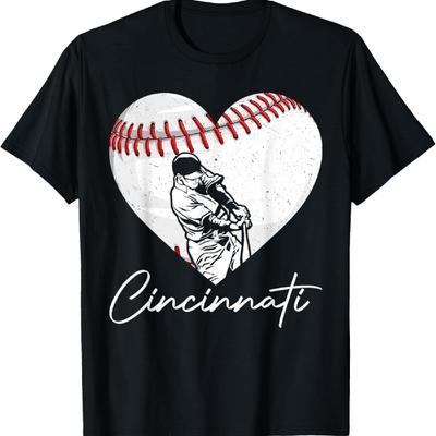 Cincinnati Retro Heart Baseball Lover Met At Game Day T-Shirt