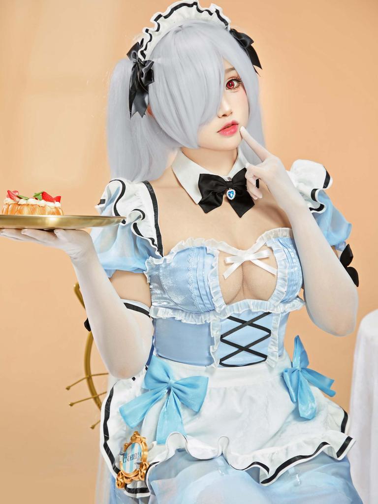 Adult Anime Game Goddess Style Open Chest Princess Maid Dress Cute Adorable Moe Cool Costume Cosplay Fancy Dress Transformation Outfit Set Blue