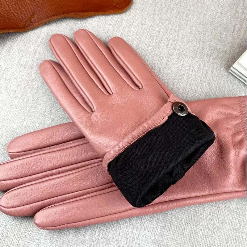 White Genuine Leather Gloves Ladies Hand Warmer Driving Cycling Windproof Guantes Sheepskin Split Finger Luxury Gloves