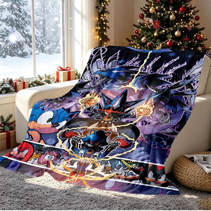 Sonic Pattern Blanket for Home Decoration, Bed, Sofa, Car Travel, Camping, Suitable for All Seasons, Birthday Christmas Gift