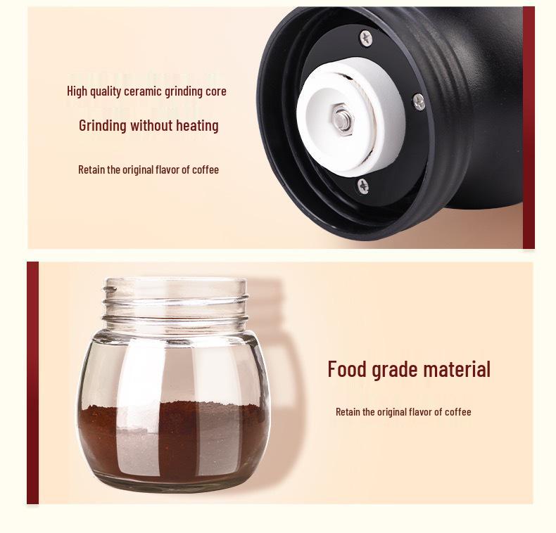 Manual Coffee Bean Grinder: Hand-Crank, Double Bearing, Ceramic Grinding Core