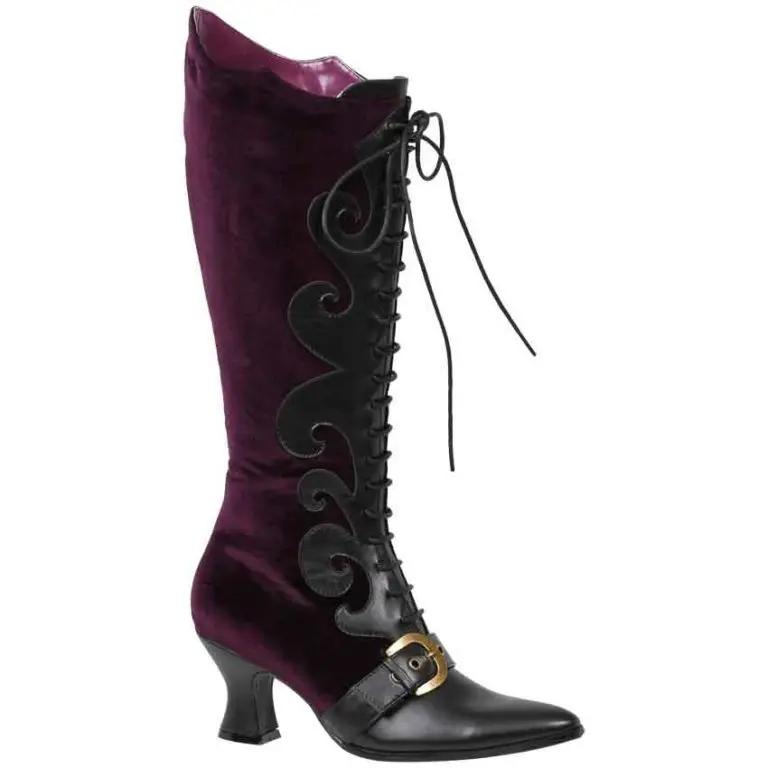 Fashion Women Vintage Witch Shoes For Halloween Steampunk Velvet Lace Up Medieval Renaissance Gothic Faux Leather Boots