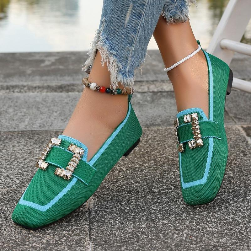 Fashion Women's Flats Square Toe Knitted Flat Breathable Fashion Loafers Slip on Lightweight Sneakers Women Luxury Designer Shoes