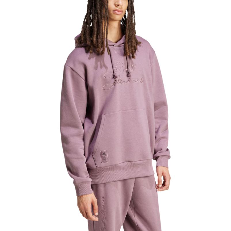 adidas Real Madrid FW24 Comfortable Pullover Casual Hoodie American Vintage Sweatshirt Men Hoodies Dark-Gray Purple Pink IT3766