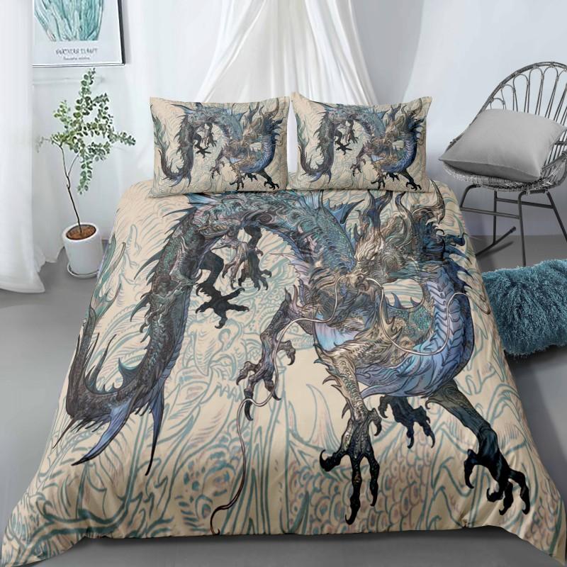 Dragon Duvet Cover King Queen Japanese Exotic Bedding Set Ancient Mythical Animal Comforter Cover 2/3pcs Polyester Quilt Cover
