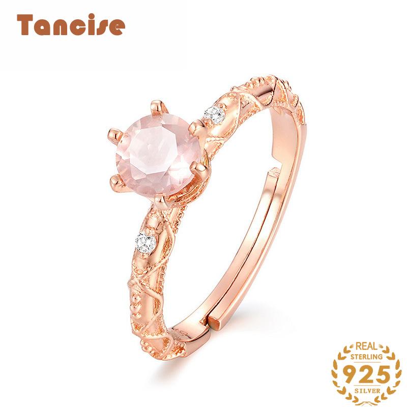 

Танцизное классическое кольцо из стерлингового серебра 925 пробы 5*5 с розовым кварцем, женские ювелирные изделия, свадебный подарок, вечеринка Open розовый