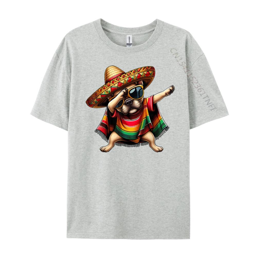 Dabbing Frenchie Dog Sombrero Mexican Poncho Cinco De Mayo Graphic T Shirts Men Cotton Camisetas  Breathable