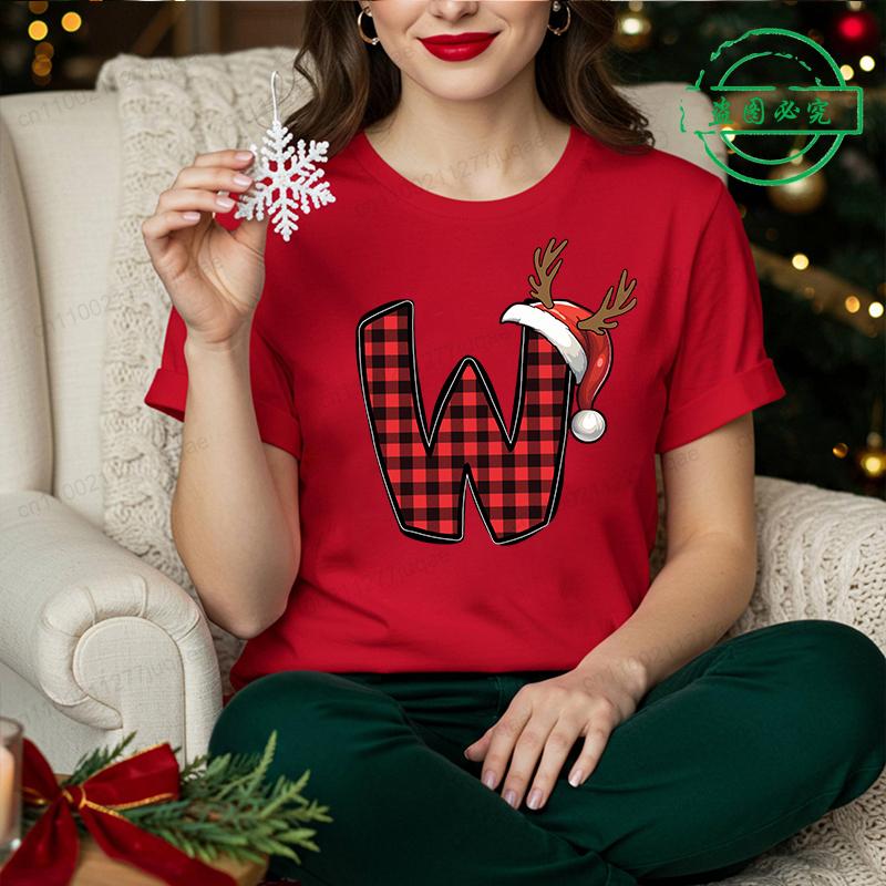 Harajuku Style Christmas Reindeer Alphabet TShirt Family Matching Outfits Korean Fashion Xmas Party Wear for Parents Kids Shirts