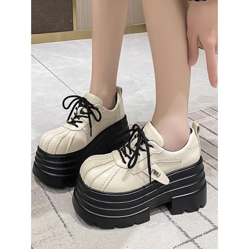 Modă Nou 2025 Primăvară Adidași de Piele pentru Femei Platformă Înaltă cu Șireturi Pantofi Casual Talpă Groasă Tocuri 10CM Pantofi de Mers Zapatos Mujer