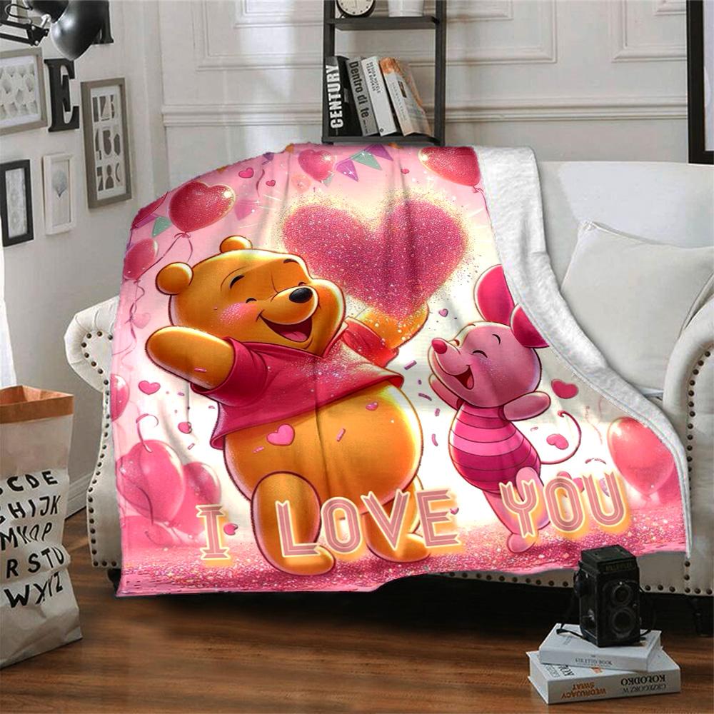 Piglet'S Valentine Heart Flannel Blanket Super Soft Warm Cozy Blanket For Sofa Bed Office Travel Allseason Home Decor Gift