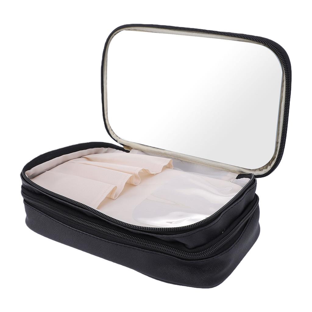 Makeup Bag with Mirror Portable Double Layer Cosmetic Storage Bag Small Travel Toiletry