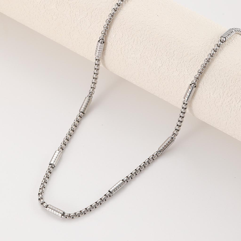 Square Clamp Tube Stainless Steel European American Unisex Bamboo Chain Electroplated 41-50cm Sweater Chain Simple Necklace