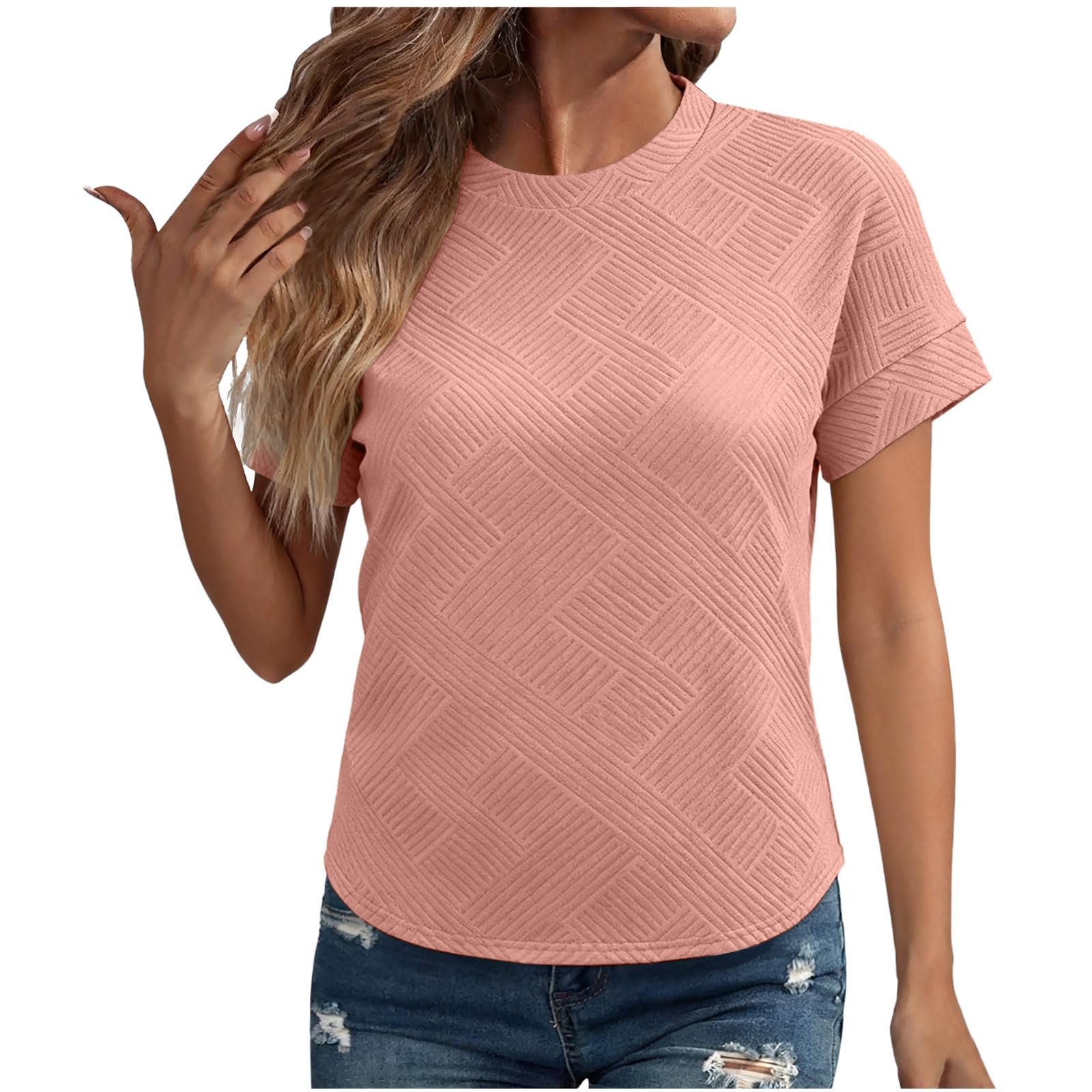 

Women s Fashion Oversized Round Neck Textured Short-Sleeve T-Shirt Casual Top XXL