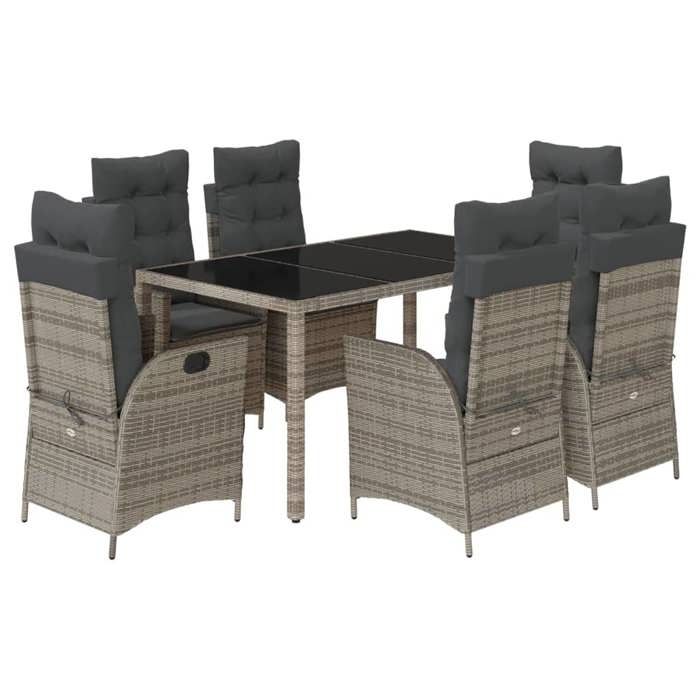 VidaXL 7-Piece Garden Dining Set with Cushions, Table and Chairs with Adjustable Backrest, Outdoor Furniture, 3213081