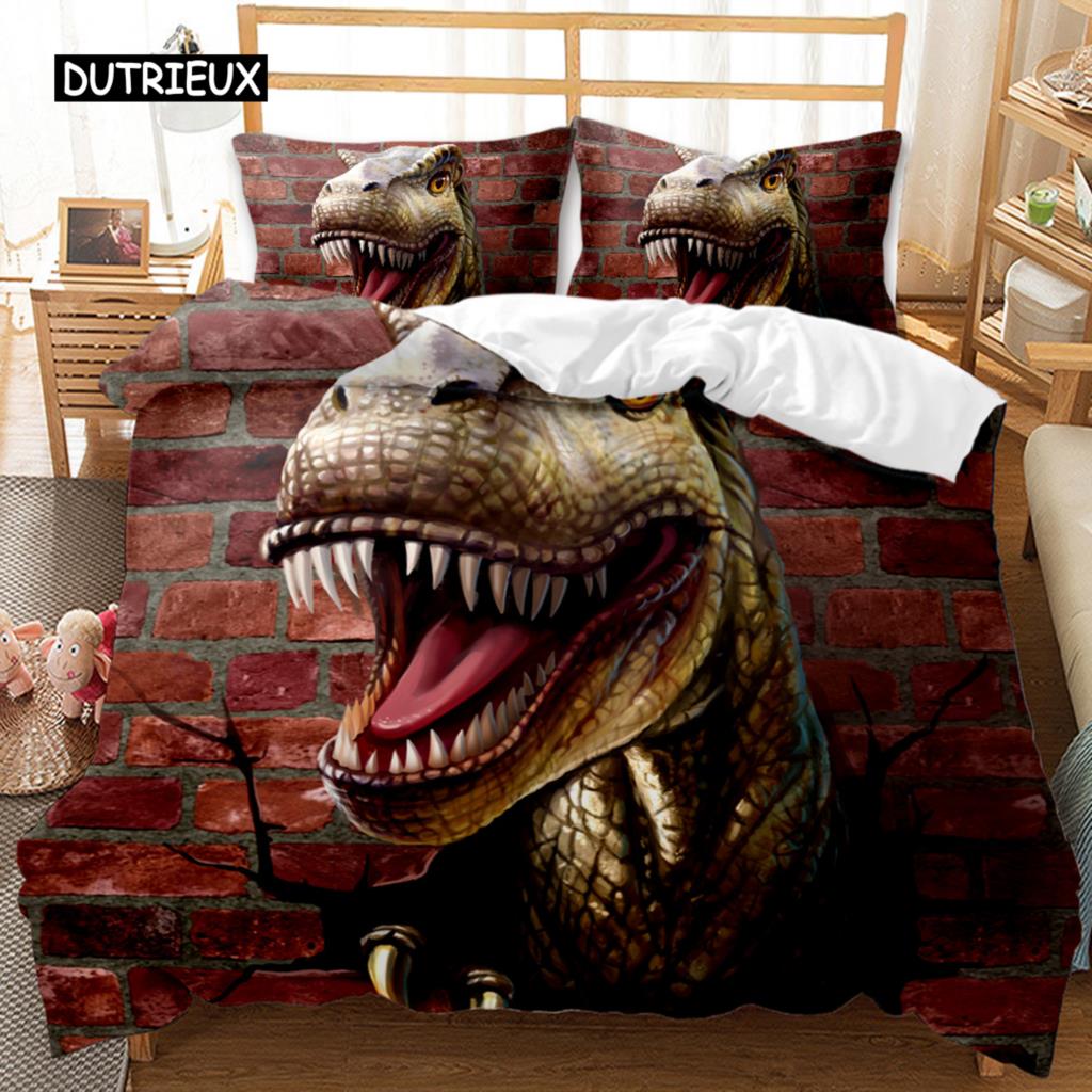 Dinosaur Duvet Cover Set Jurassic World Battle Bedding Set Unique Dinosaur Polyester Bedding for Kids Adults Queen King Size
