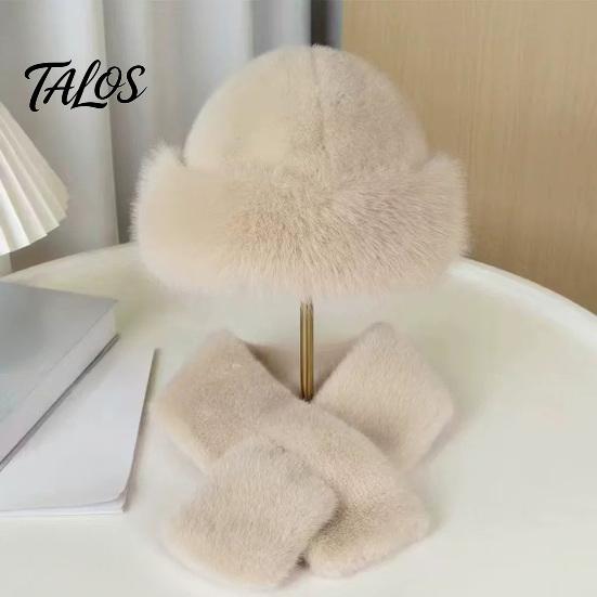 Warm Winter Accessories for Women Imitation Mink Fur Hat And Scarf Set, Soft Fluffy Solid Coordinated Outfit Set Color Outfits, Comfortable