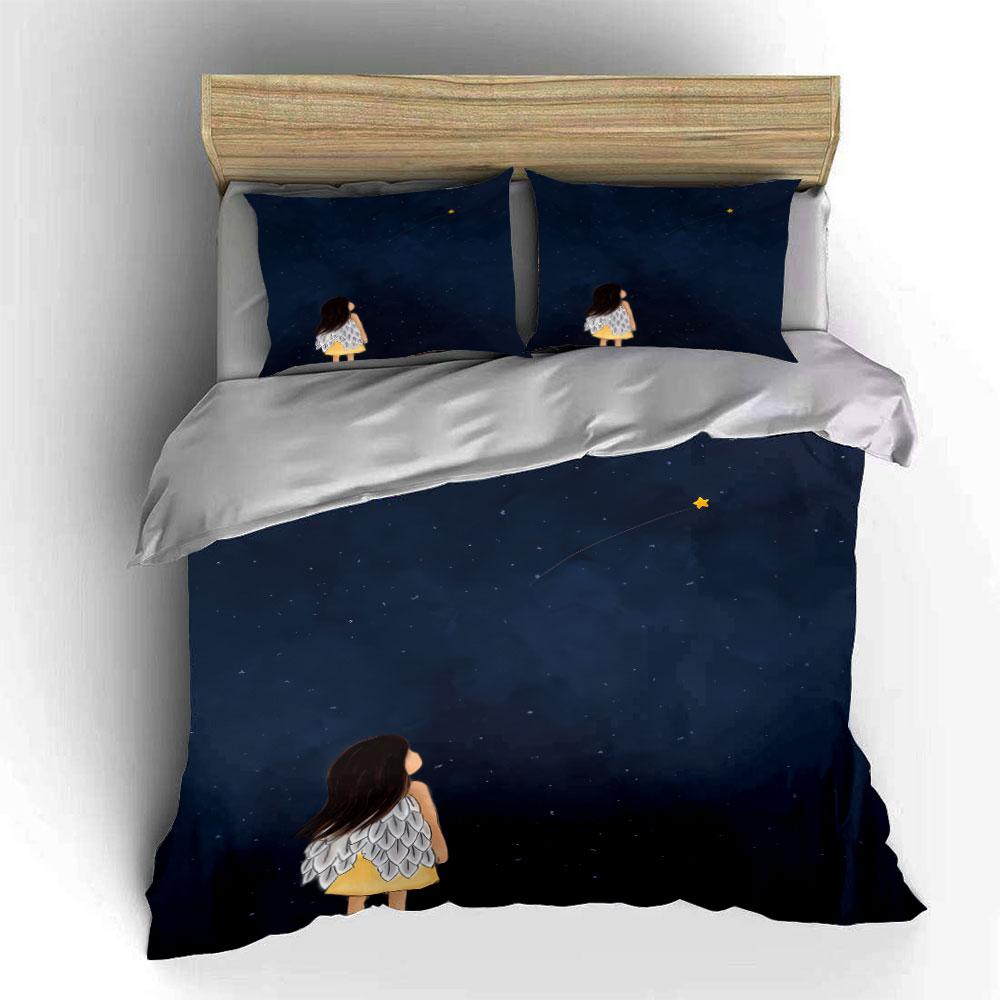 Starry Night Angel Decor Set Soft Comfortable Duvet Cover Bedding Set Included 1*Duvet Cover & 2*Pillowcases, Gift