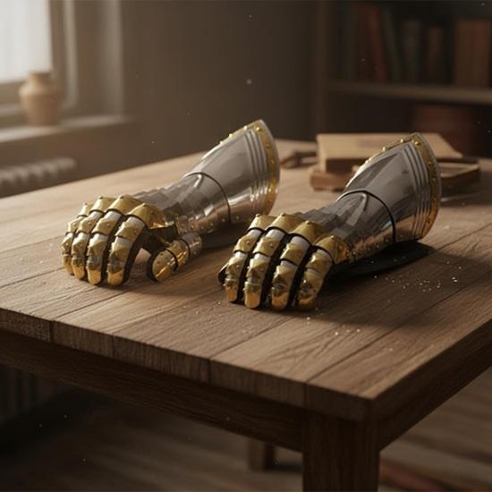 Medieval Gauntlets 16-Gauge Steel Featuring Brass Accents Built-In Leather Gloves Fathers Day Christmas Halloween Gift