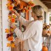 Reusable Holiday Party Supplies 180cm Artificial Vine Hanging Door Wreath with Pumpkins Berries Maple Leaves, Silk Flower Rattan Halloween Garland for