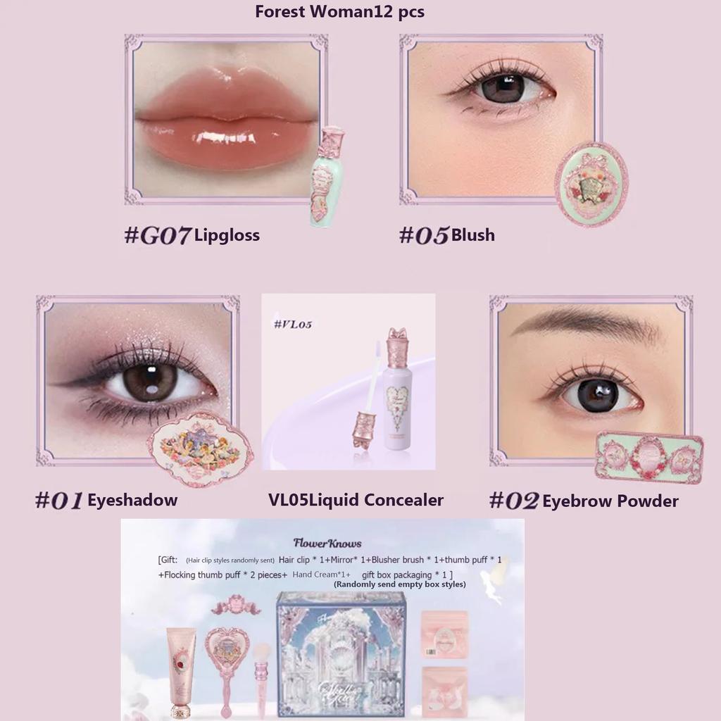 Flower Knows Set Midsummer Fairytales Make up Gift Box Eye Brow Palette Powder Blusher Eyebrow Concealer Lipgloss For Women
