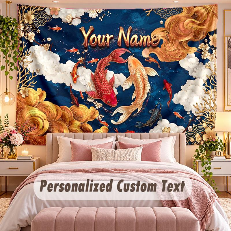 Pesce Koi (6) Arazzo da Parete a Tema Personalizzato Con Nome Testo Arazzo Appeso Personalizzato Per Camera da Letto Soggiorno Decorazione