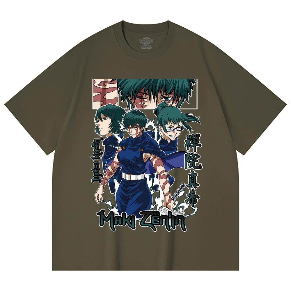 230 Gsm 100% Cotton Jujutsu Kaisen V43 Maki Print Unisex Heavy Cotton T Shirt