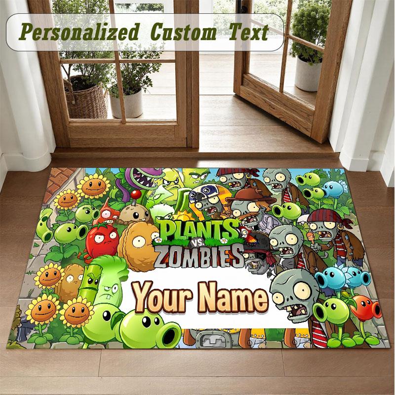 Crystal Velvet Square Rug Custom NamePlants vs. Zombie Pattern Non Slip Home Floor Decor Rug