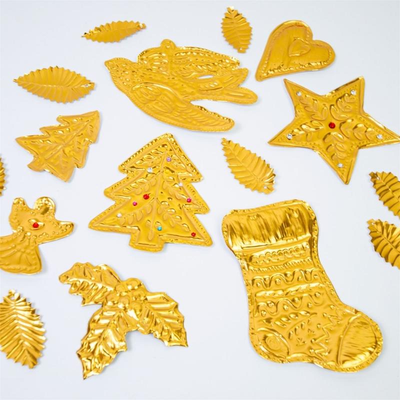 Handmade Aluminum Foil Holiday Decorations Set Foil Embossed Christmas Ornament For Home And Office Christmas Tree