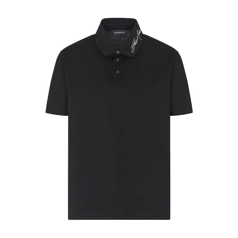 Emporio Armani Cotton Pique Three-Button Letter Regular Short Sleeve Polo Shirt Men Polo Shirts EM002999AF12955 S