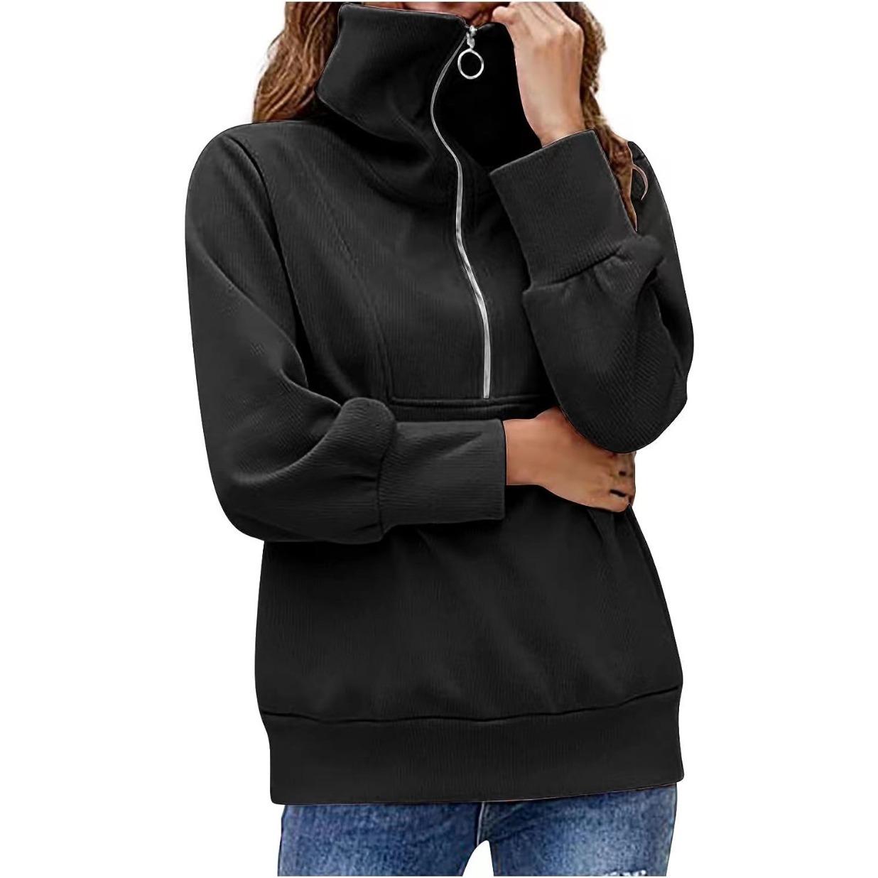 BITCED: женский осенне-зимний объемный пуловер с воротником-молнией и лацканами на плечах — фото 5