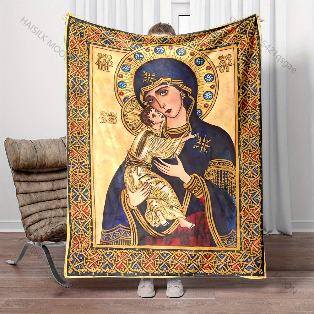1PC Religious mother and child painting print blanket Prayer blankets for believers suitable for home sofa camping travel car