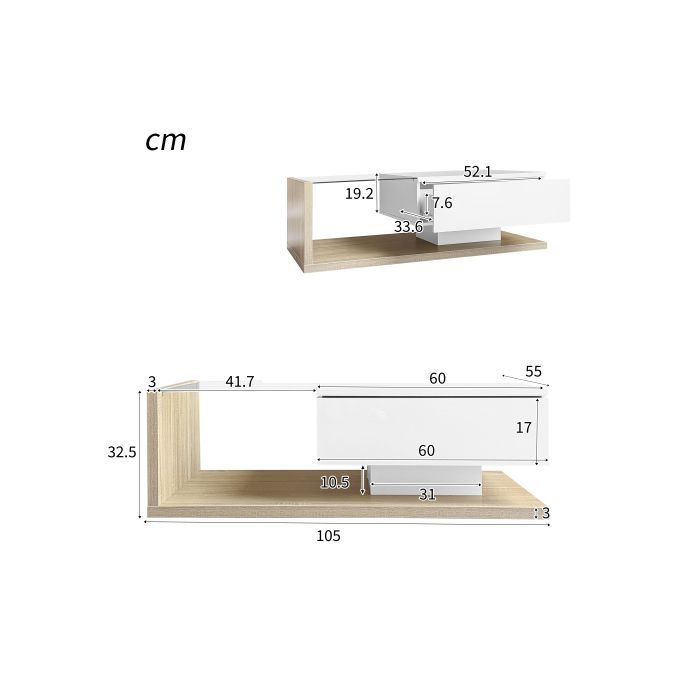 Table Basse - MUVOE - Rectangulaire - Blanc Brillant - Bois - LED Multicolore