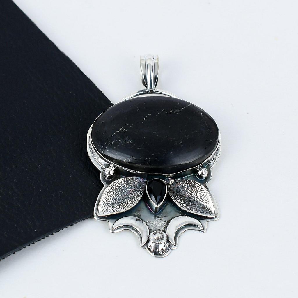 Natural Black Obsidian, Black Spinal Gemstone Silver Pendant In 925 Sterling Silver- Handmade Design, Everyday Wear Jewelry, Unique Pendant Gifts