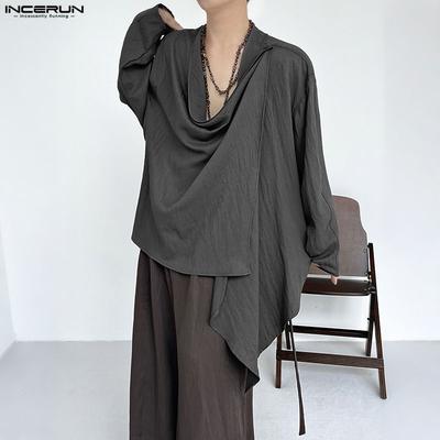 Spring Men V Collar Long Sleeve Irregular Ruffled Gothic Casual Tops Shirts