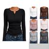 T-shirt côtelé à col Henley à manches longues coupe ajustée pour femme - Collection Automne 2025