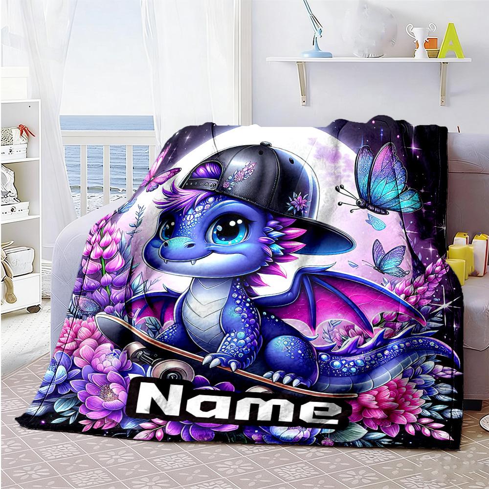 Skateboard Dragon Customize Text Blanket Throw Personalized Blanket Ultra-Soft Perfect for Bed Bedding Livingroom Office All-Season Use