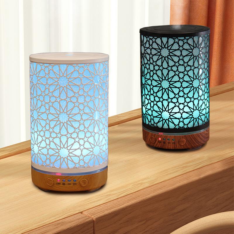 Aroma Diffuser 100ML Timing Function Hollow Star Ultrasonic Air Humidifier Bedroom Essential Oil Diffuser with LED Night Lights