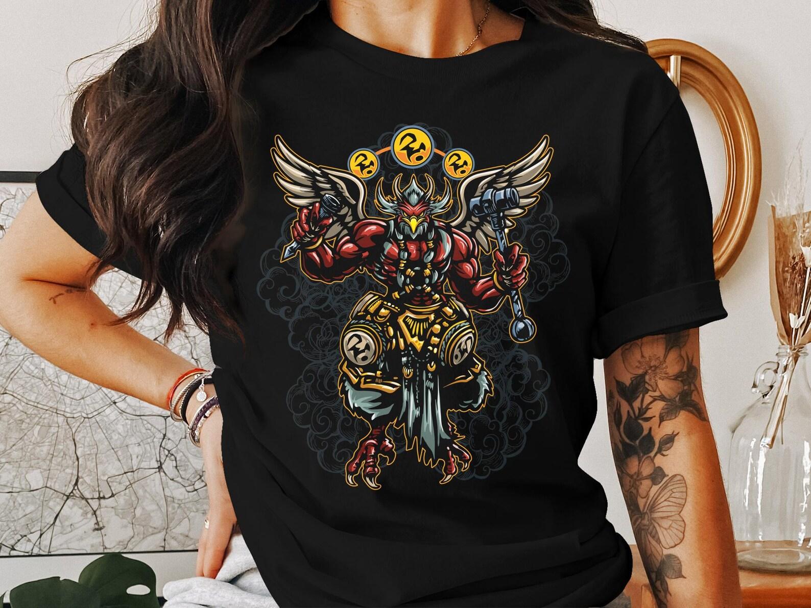 Lei Gong T-Shirt, God of Thunder and Lightning Tee, Chinese Mythology Shirt, Thunder God Apparel, Chinese Gods Graphic Tee M