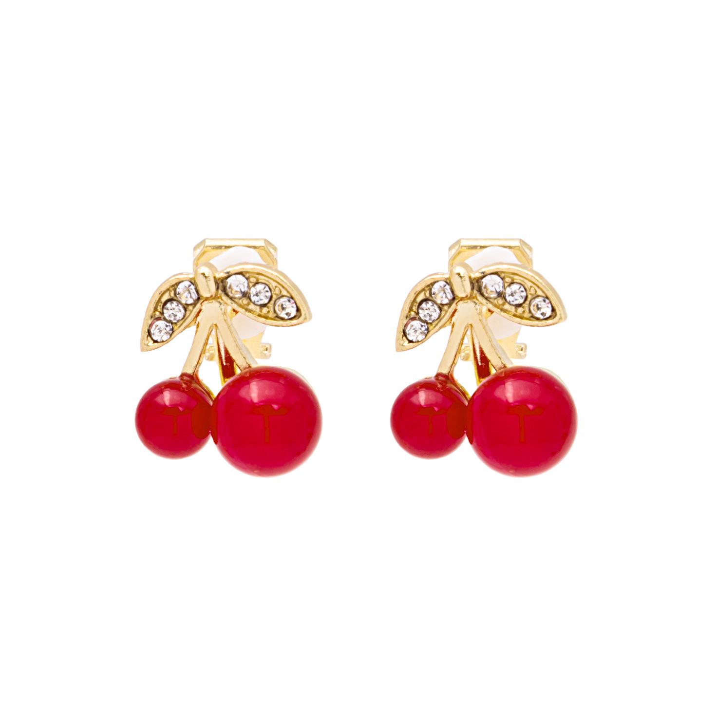 Cute Design With Diamonds, Red Cherry, Sweet Earrings, Simple And Small Girlish Earrings, Stud Earrings.